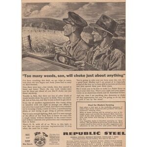 Republic Steel Wartime Farm Wire Nails Fencing WWII Americana Print Ad 1945
